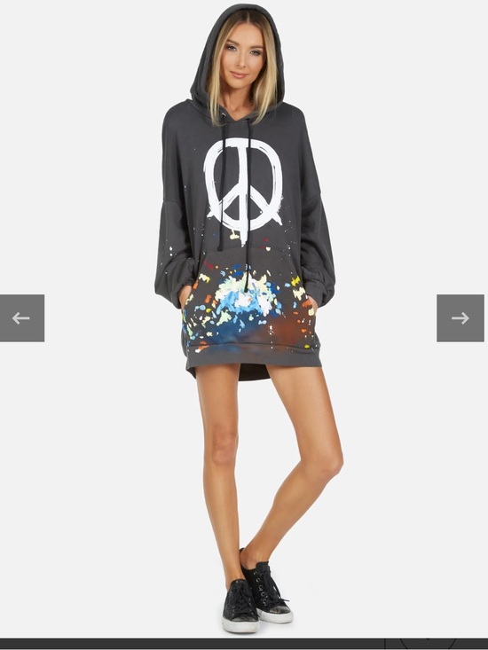 Lauren Moshi Tops - Lauren Moshi Desire Brush Charcoal Peace Sign Paint-Splash Hoodie Dress